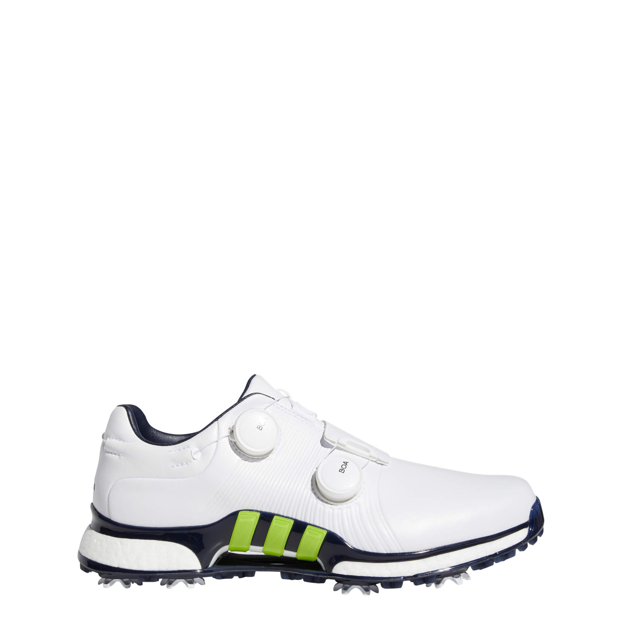 Men s Tour360 XT Twin Boa Spiked Golf Shoes White Green Navy